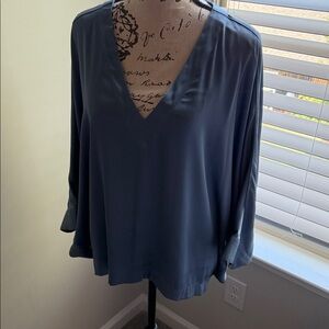 White House Black Market Deep V-Neck Blue Blouse